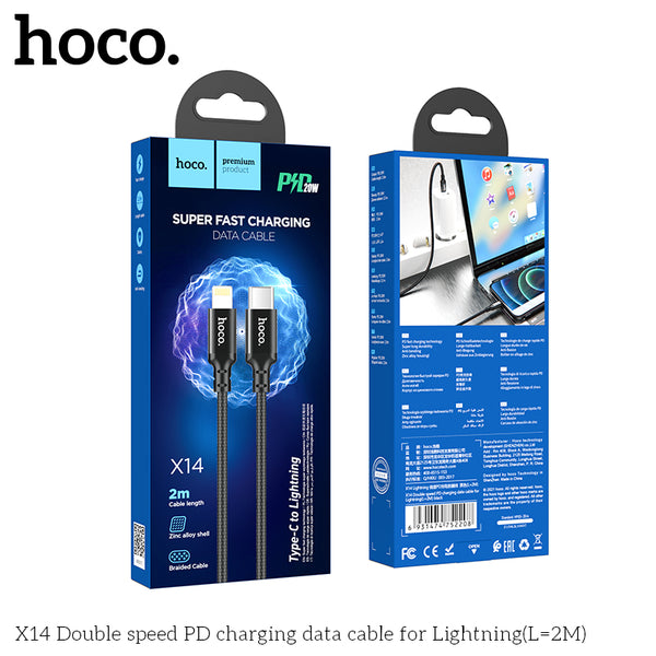 HOCO X14 Super Fast Charging Type-C to Lightning Cable - Black L=2M