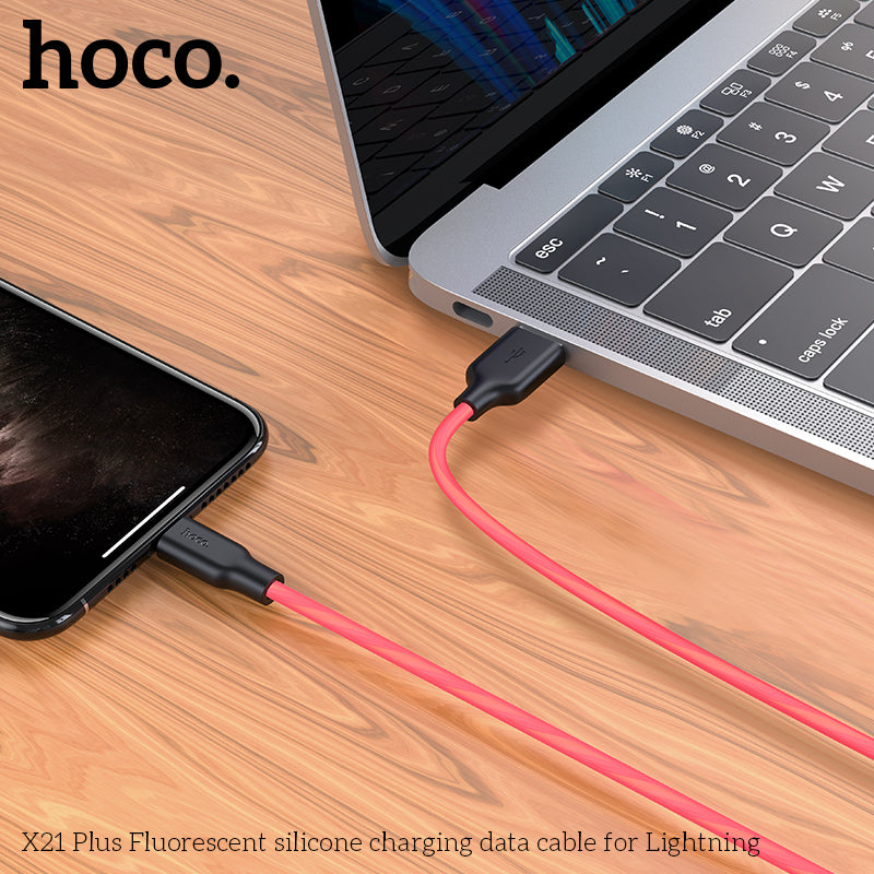 100% credit back - HOCO X21 Silicon Lightning Fast Charging Cable - Red (L=1M) [BW100]