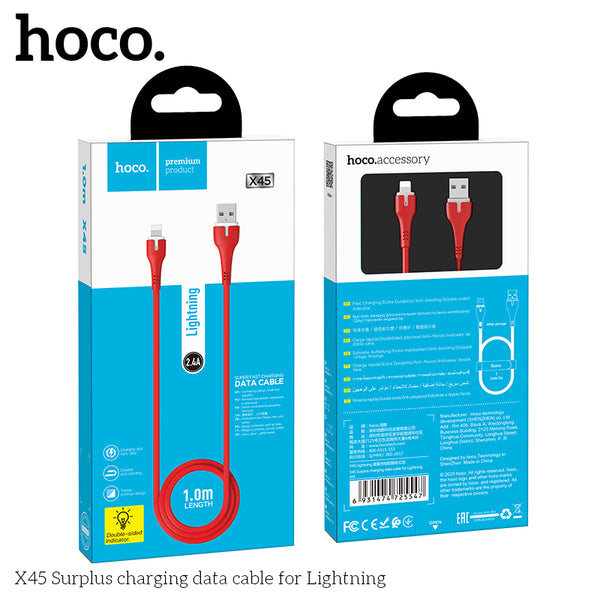 HOCO X45 Silicon Lightning Fast Charging Cable - Red (L=1M)