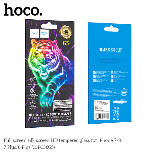HOCO G5 Full Silk Screen HD Tempered Glass For iP7/8 Plus - 10 Pack
