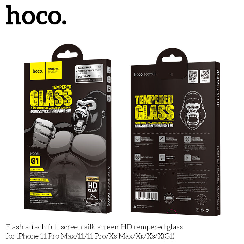 100% credit back - HOCO G1 Full Silk Screen HD Tempered Glass Anti-fingerprint For iPhone Xsm/11Pm [BW100]