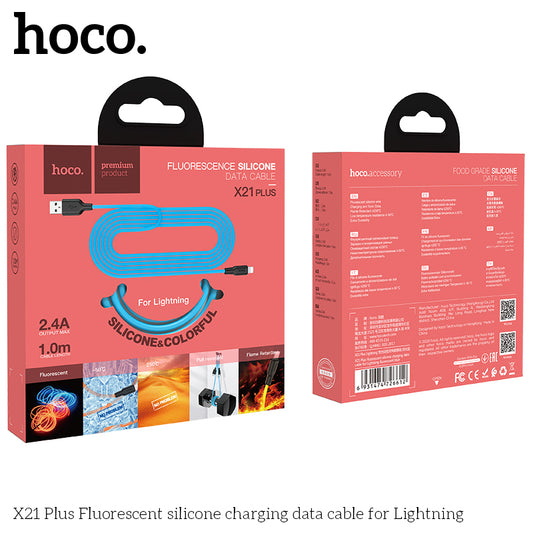 100% credit back - HOCO X21 Silicon Lightning Fast Charging Cable - Red (L=1M) [BW100]