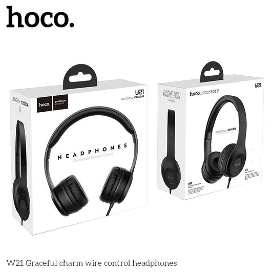 HOCO W21 Graceful charm Wire Control Headphone - Black