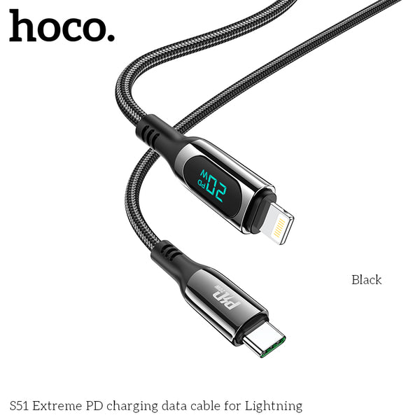 HCOO S51  Extreme PD charging cable TYPE C to LIGHTNING - Black