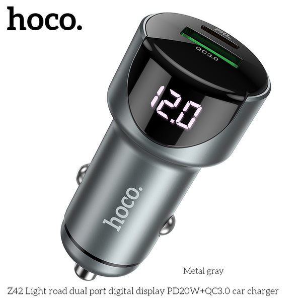 HOCO Z42 PD 20W + QC3.0 Light road dual port digital display - Car Charger