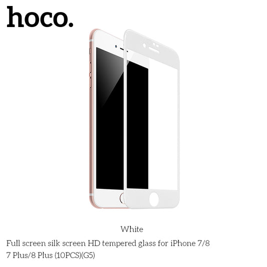 HOCO G5 Full Silk Screen HD Tempered Glass For iP7/8 Plus White - 10 Pack