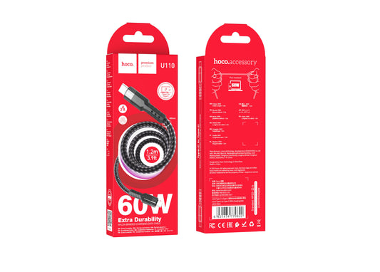 U110 Hoco Type-C to Type-C 60W charging data cable Black [BW30]
