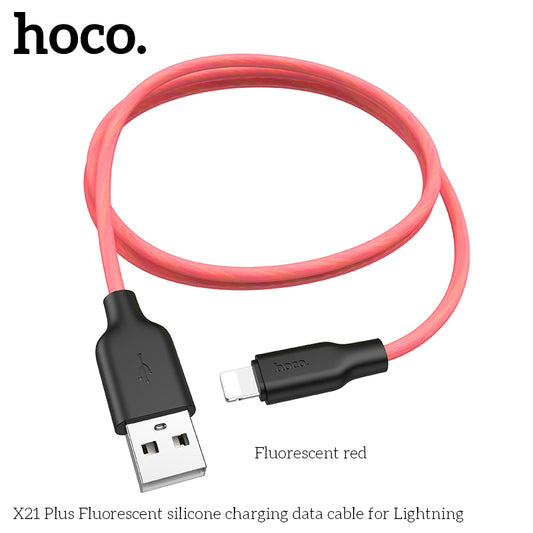 100% credit back - HOCO X21 Silicon Lightning Fast Charging Cable - Red (L=1M) [BW100]