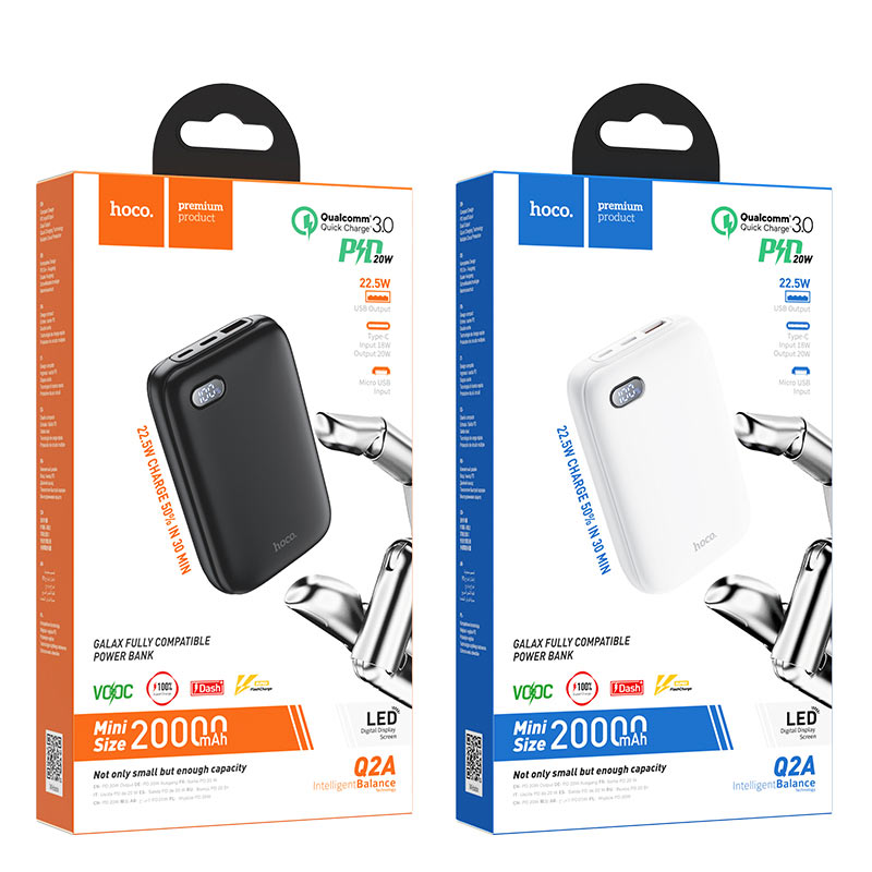 HOCO Q2A Portable PD Fast Charger Power Bank with LED Display (20000mAh) - Black
