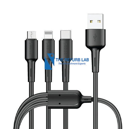 YESIDO Fast Charging Cable 1.2M 2.4A PVC 3in1 Black CA41