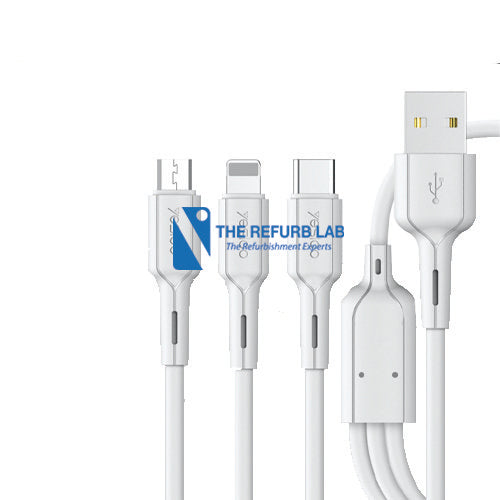 YESIDO Fast Charging Cable 1.2M 2.4A PVC 3in1 White CA41