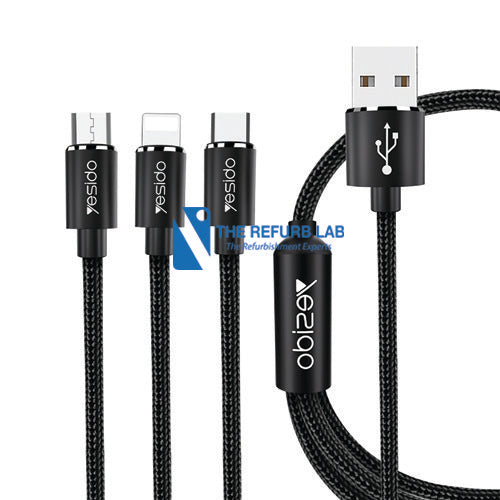 YESIDO Fast Charging Cable 1.2M 2.4A Nylon Braid 3in1 CA60